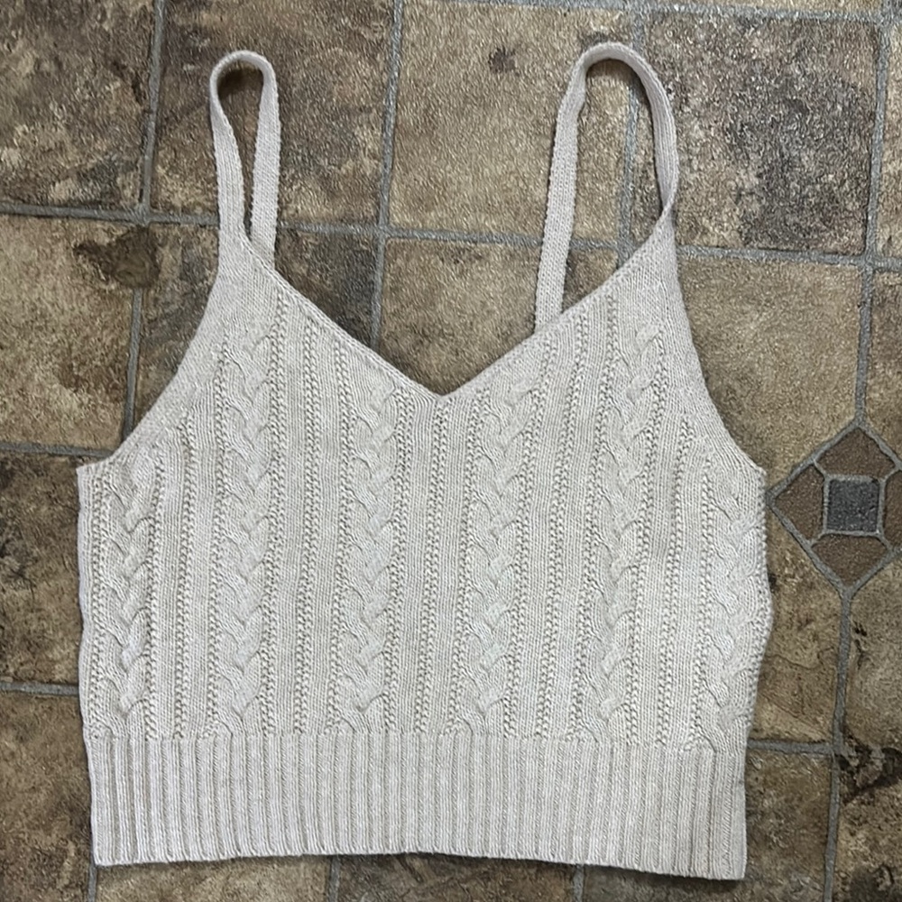American Eagle Women's Cream Knit Spaghetti Strap Top